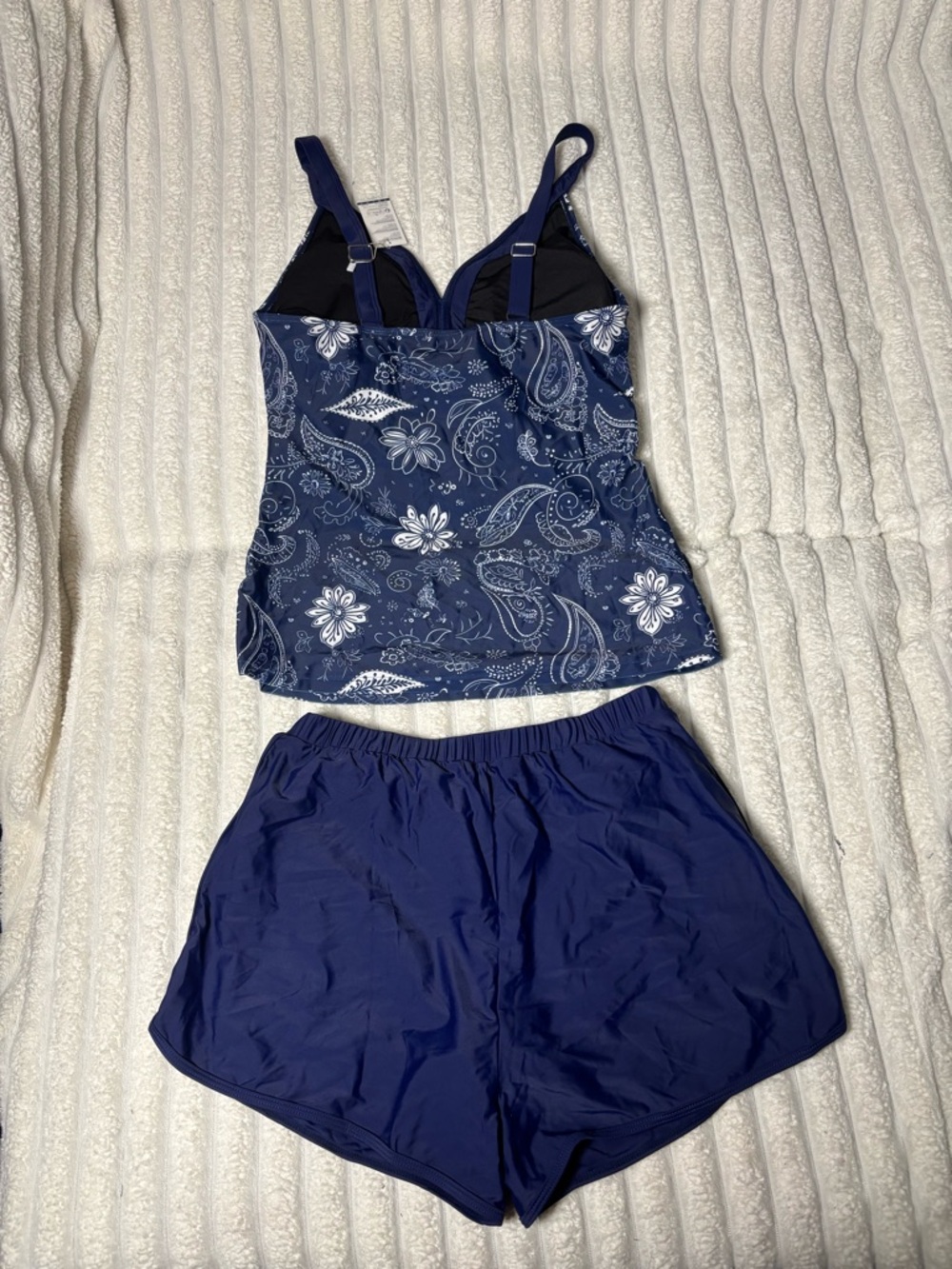 Navy Floral V-Neck Tankini Top and Swim Shorts Set - Picture 5 of 9